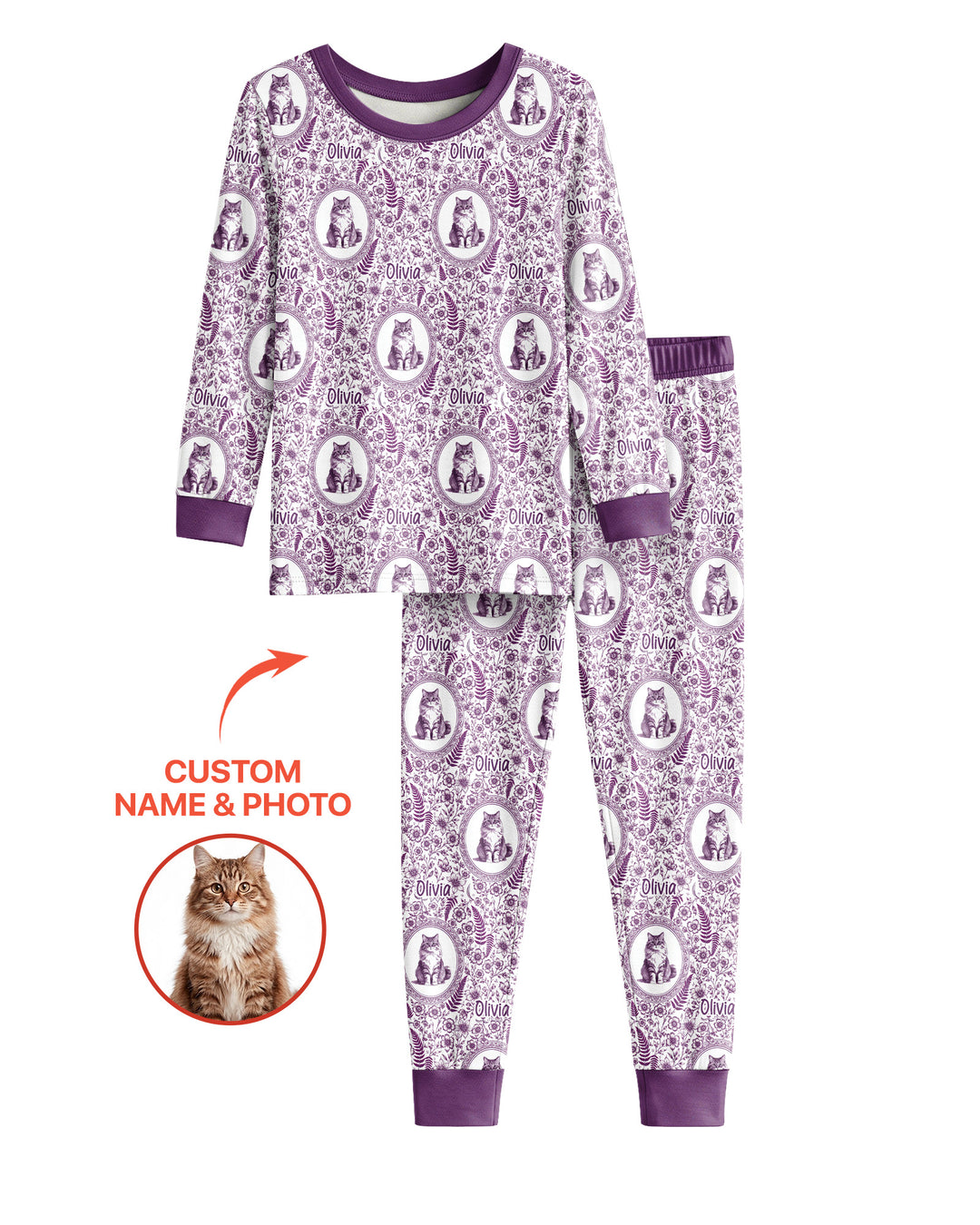 Custom Pet Photo Chinoiserie Garden Bamboo Two Piece Long Sleeve Pajama Set