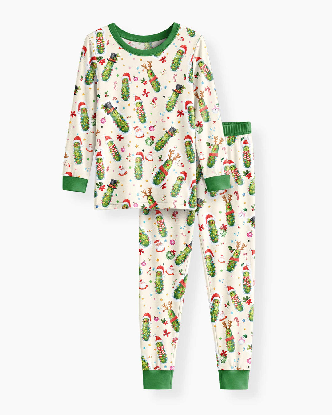 Funny Christmas Pickle Bamboo Two Piece Long Sleeve Pajama Set
