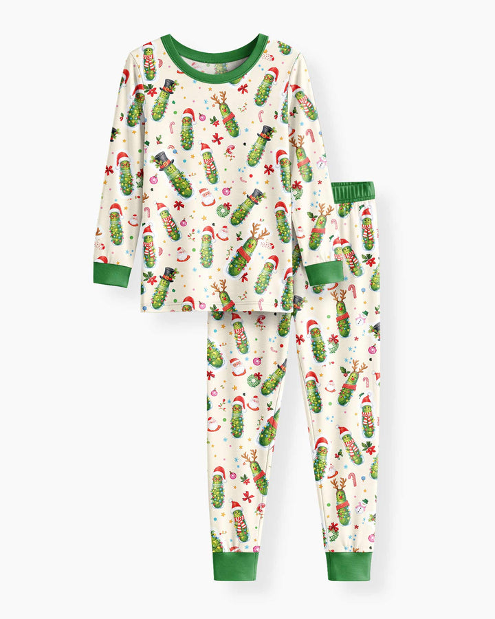 Funny Christmas Pickle Bamboo Two Piece Long Sleeve Pajama Set