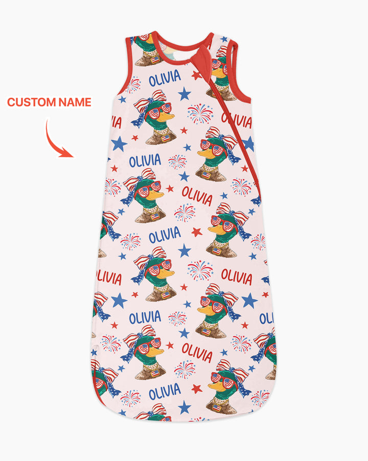 Custom Name Patriotic Mallard Duck Bamboo Sleep Bag