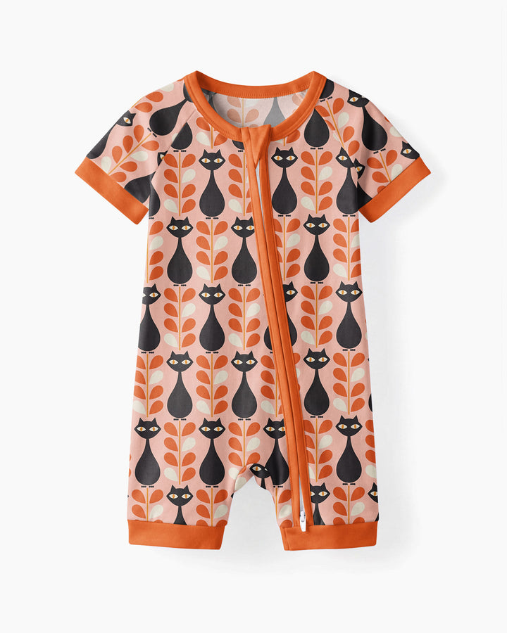 Retro Black Cat Garden Bamboo Shorty Zippy