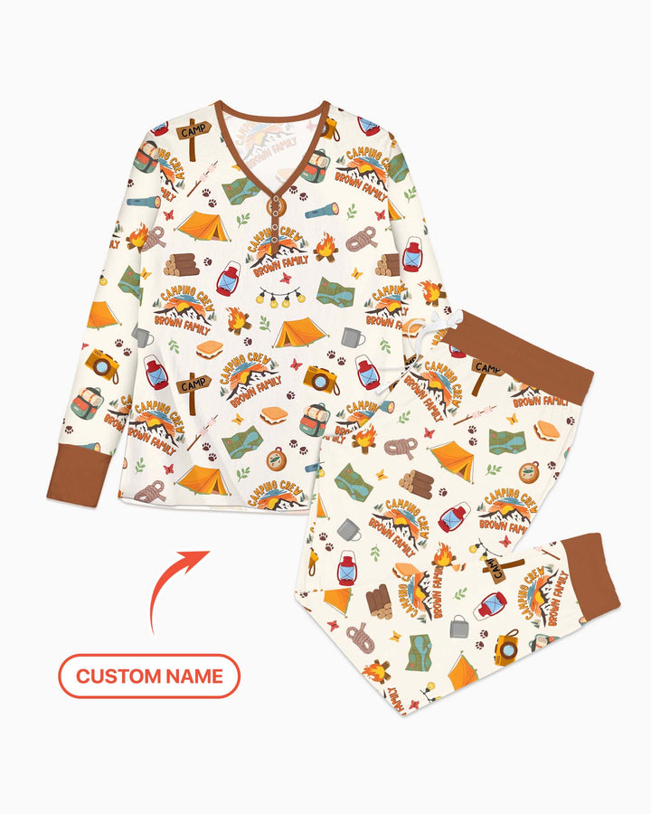 Custom Name Camping Crew Family Matching Bamboo Women Pajama Set