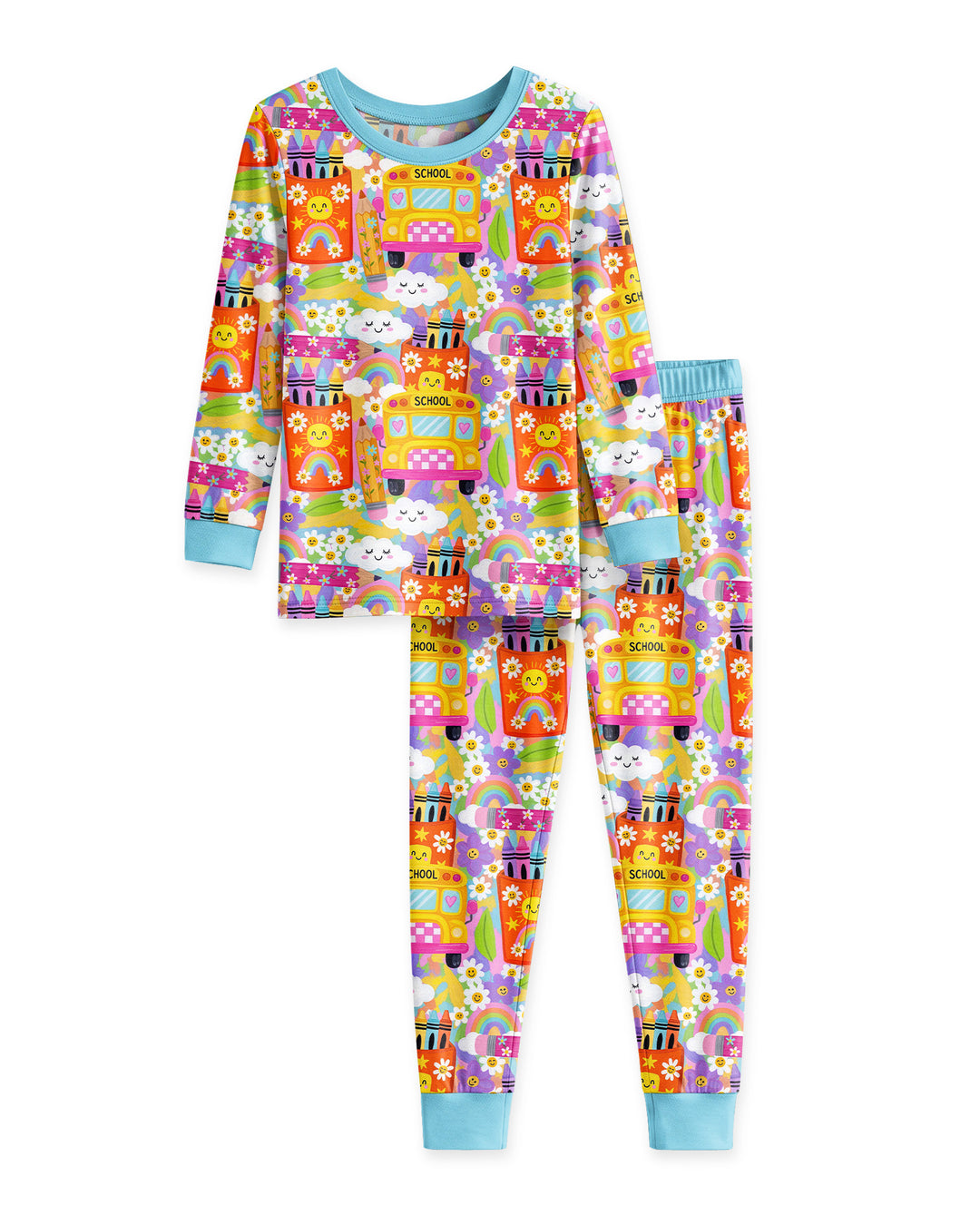 Retro Happy Classroom Bamboo Two Piece Long Sleeve Pajama Set