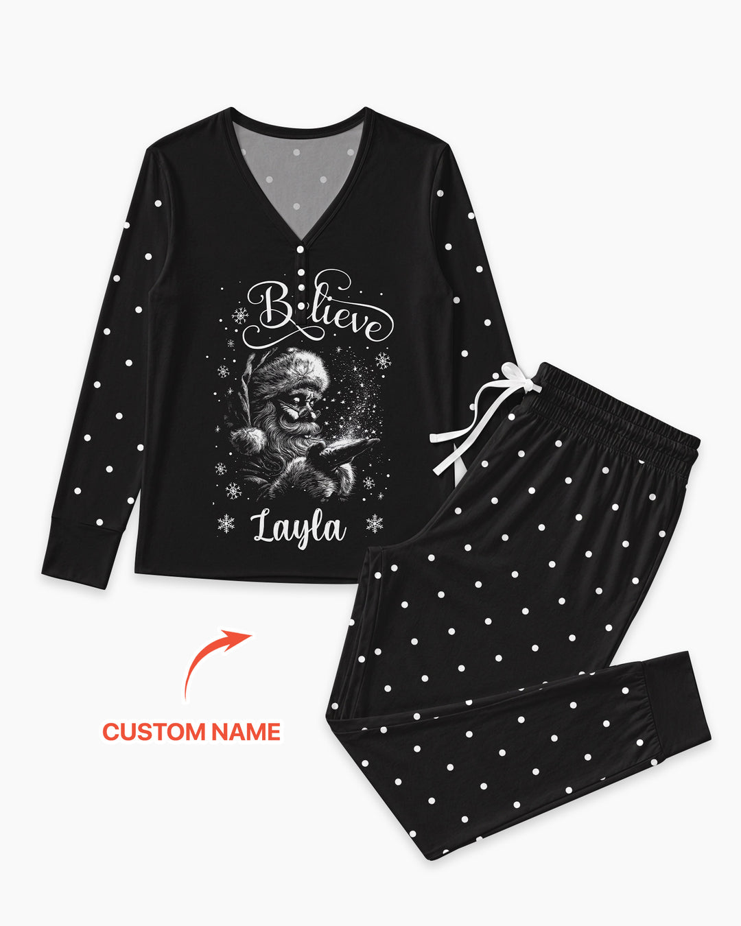 Custom Name Vintage Believe Santa Bamboo Women Pajama Set