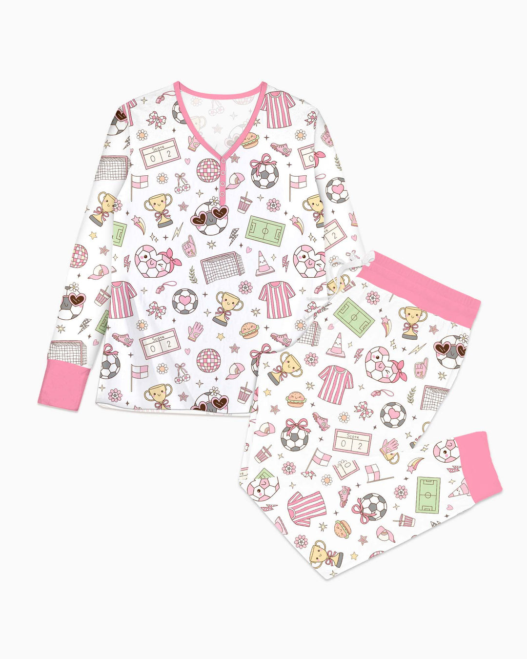 Pink Girly Soccer Coquette Bamboo Women Pajama Set