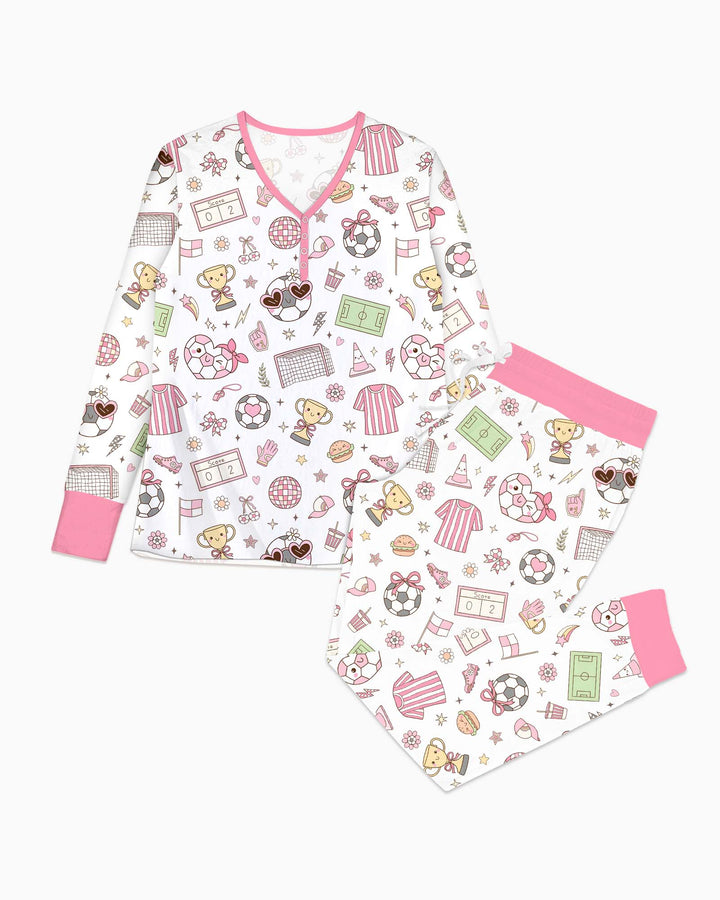 Pink Girly Soccer Coquette Bamboo Women Pajama Set