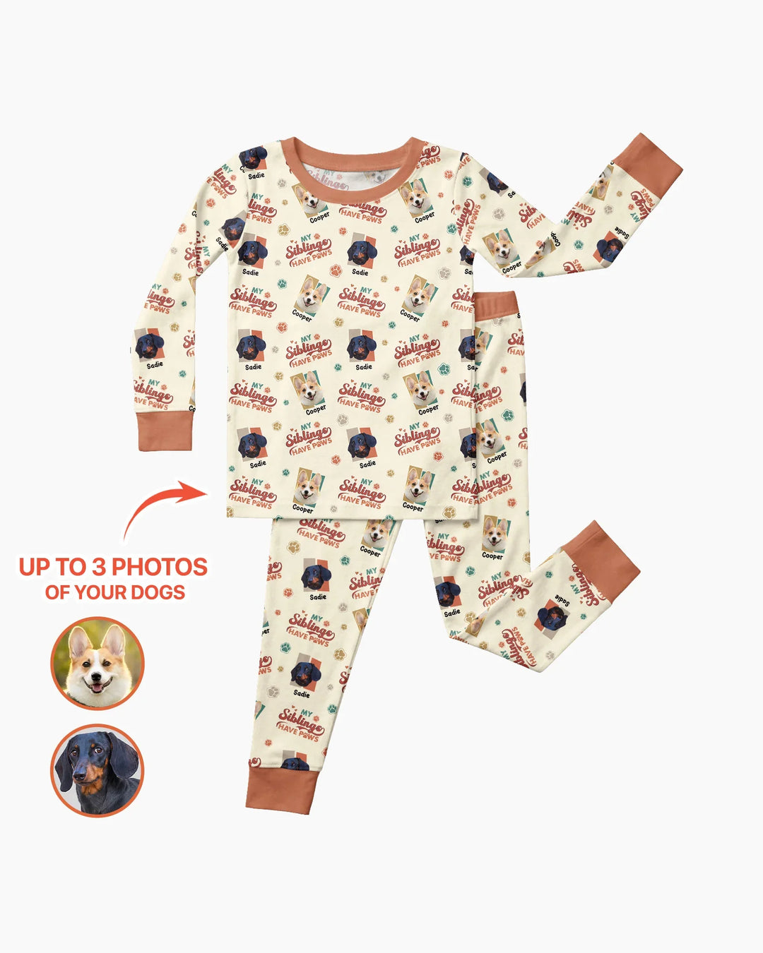 Custom Dog Photos "My Siblings Have Paws" Bamboo Two Piece Long Sleeve Pajama Set
