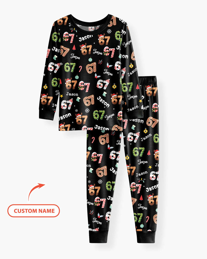 Custom '6 7' Six Seven Christmas Slang Meme Bamboo Two Piece Long Sleeve Pajama Set