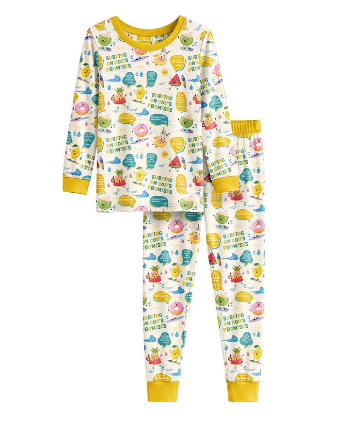 Summer Fruits Surfing On God's Promises Bamboo Two Piece Long Sleeve Pajama Set