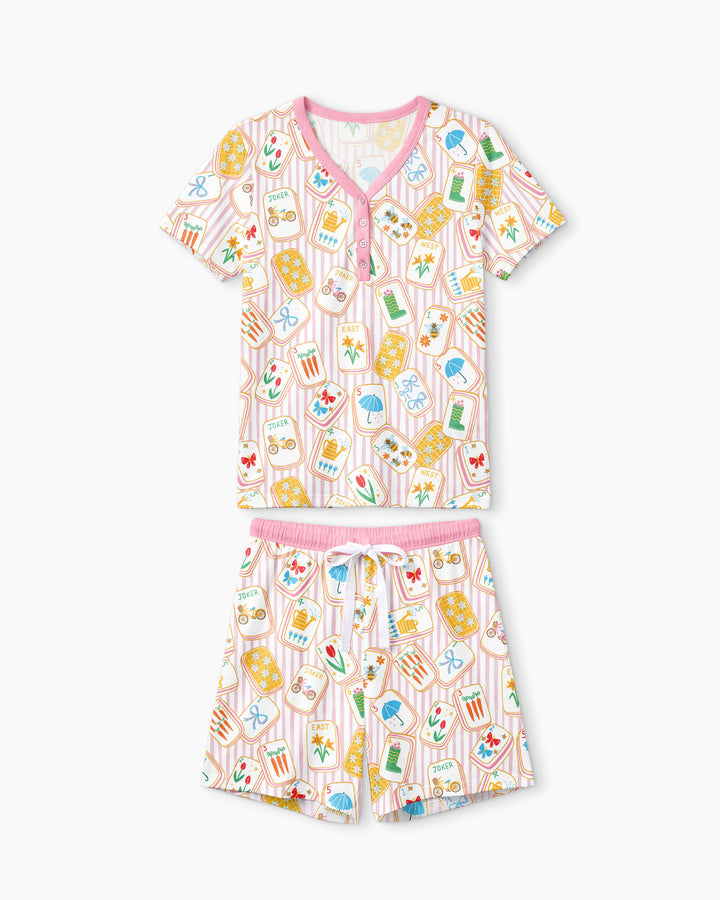 Mahjong Club Mommy & Me Matching Bamboo Women Short Sleeve Short Pajama Set