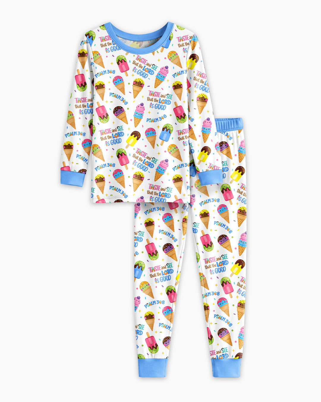 Jesus Summer Ice Cream Taste and See That The Lord Is Good Bamboo Two Piece Long Sleeve Pajama Set
