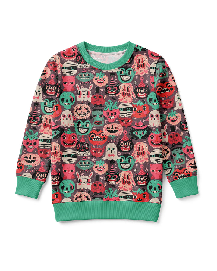 Retro Halloween Monsters Ghost Pumpkin Mummy Bamboo Crewneck Sweatshirt