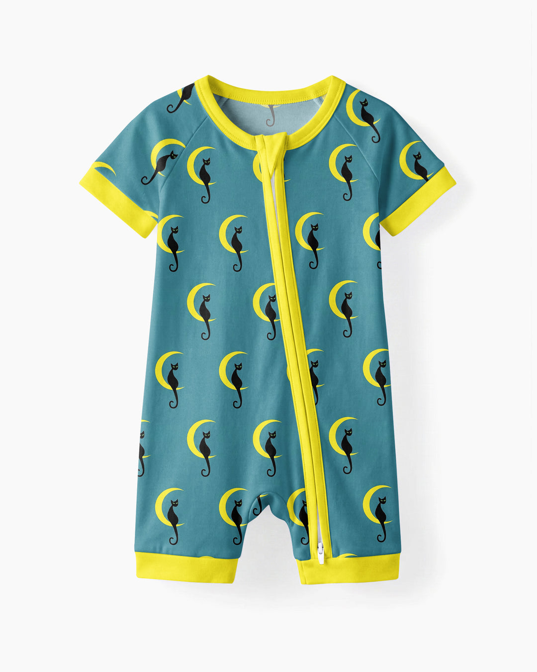 Black Cat Crescent Moon Celestial Night Bamboo Shorty Zippy