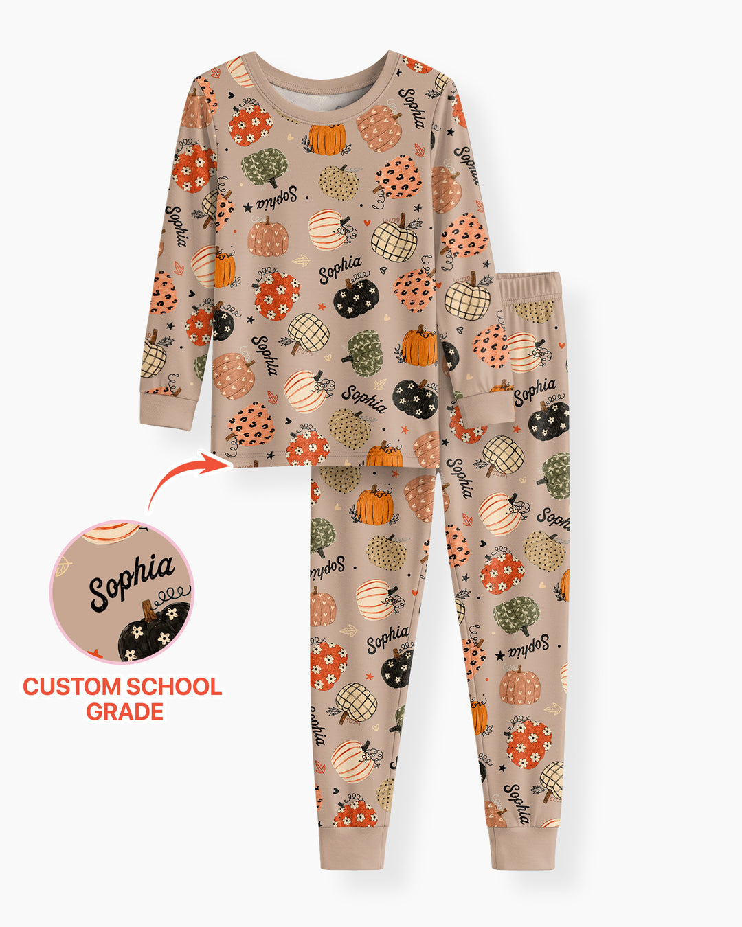 Custom Name Boho Pumpkin Bamboo Two Piece Long Sleeve Pajama Set