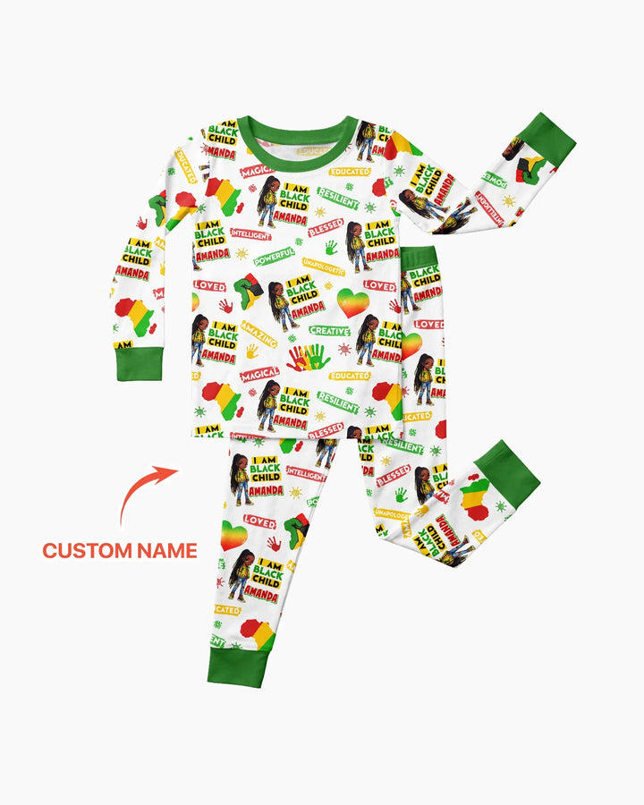 Custom Name I Am Black Child Magical Bamboo Two Piece Long Sleeve Pajama Set