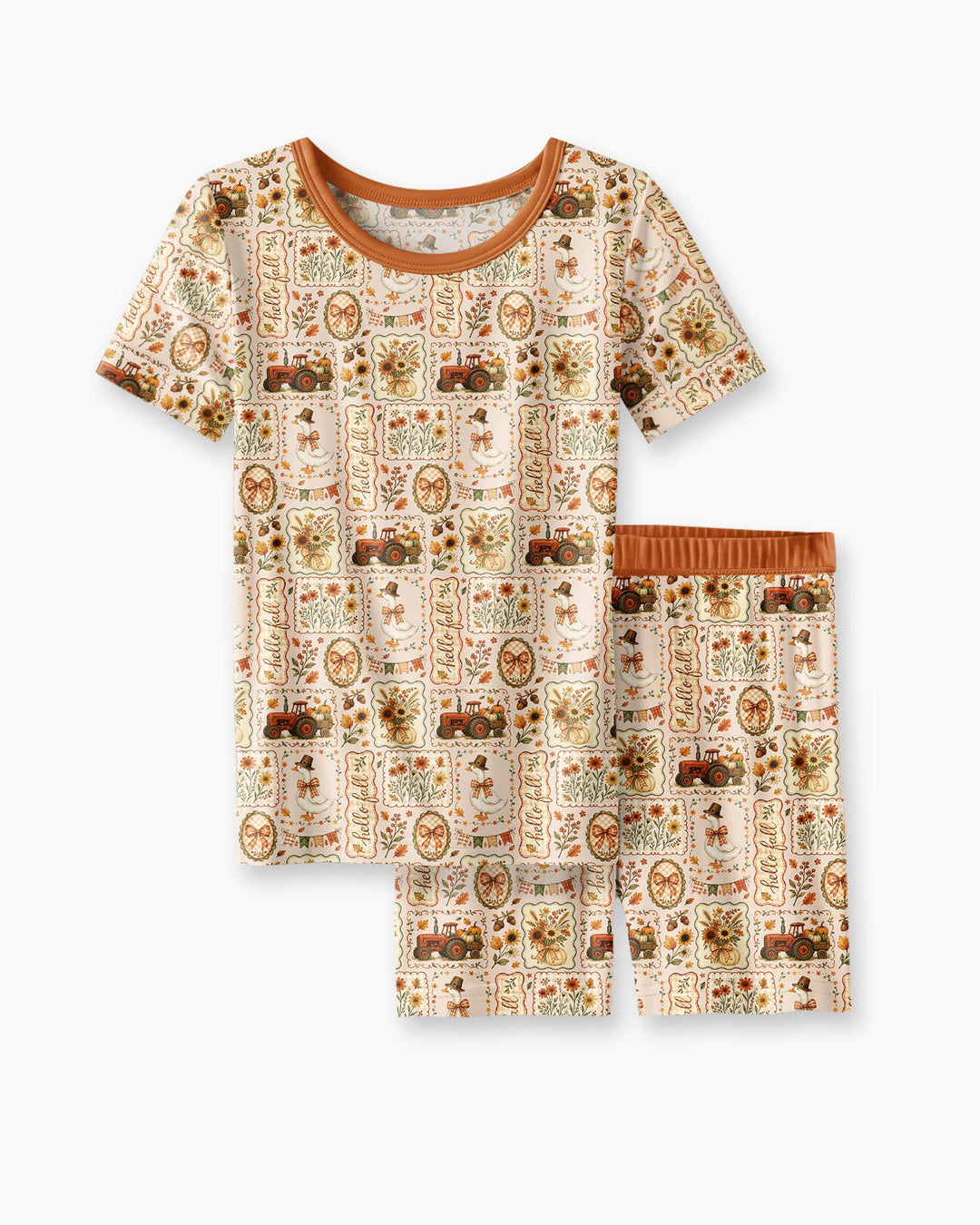 Farmhouse Fall Goose Family Matching Bamboo Two Piece Short Sleeve Shorts Pajama Set