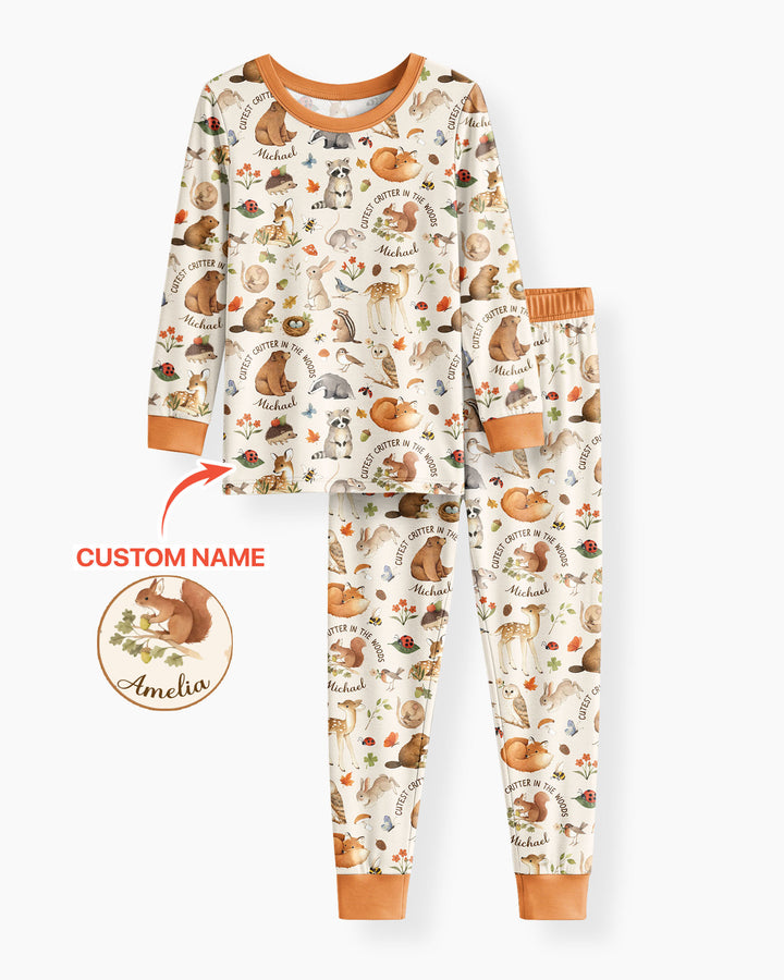 Cutest Critter In The Woods Custom Name Bamboo Two Piece Long Sleeve Pajama Set