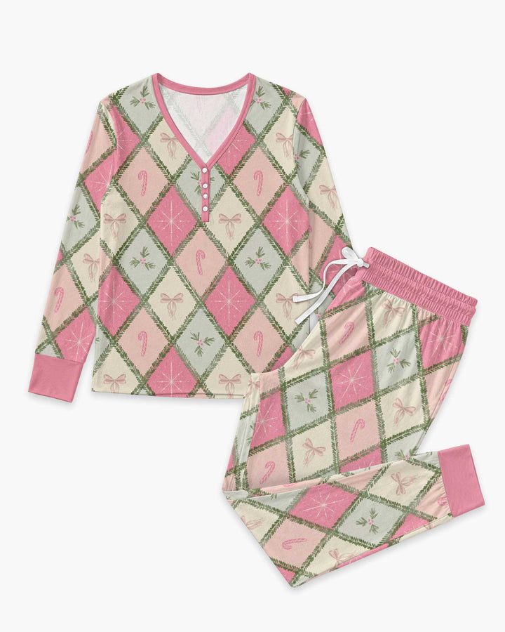 Pink Christmas Patchwork Mommy & Me Matching Bamboo Women Pajama Set