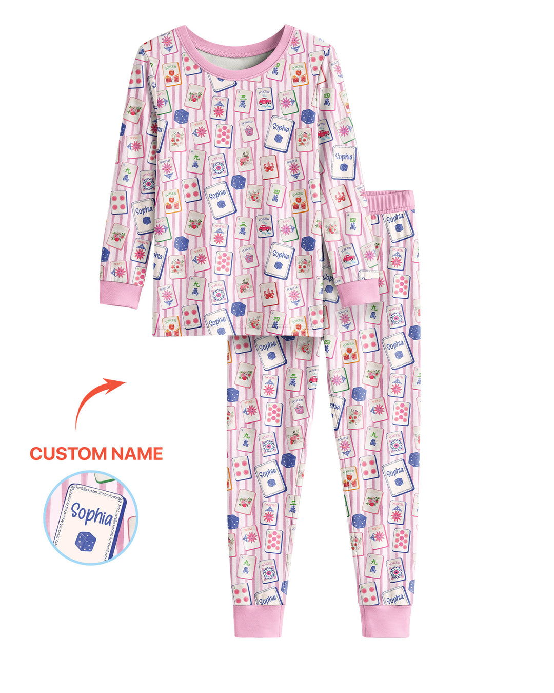 Coastal Mahjong Custom Name Mommy & Me Matching Bamboo Two Piece Long Sleeve Pajama Set