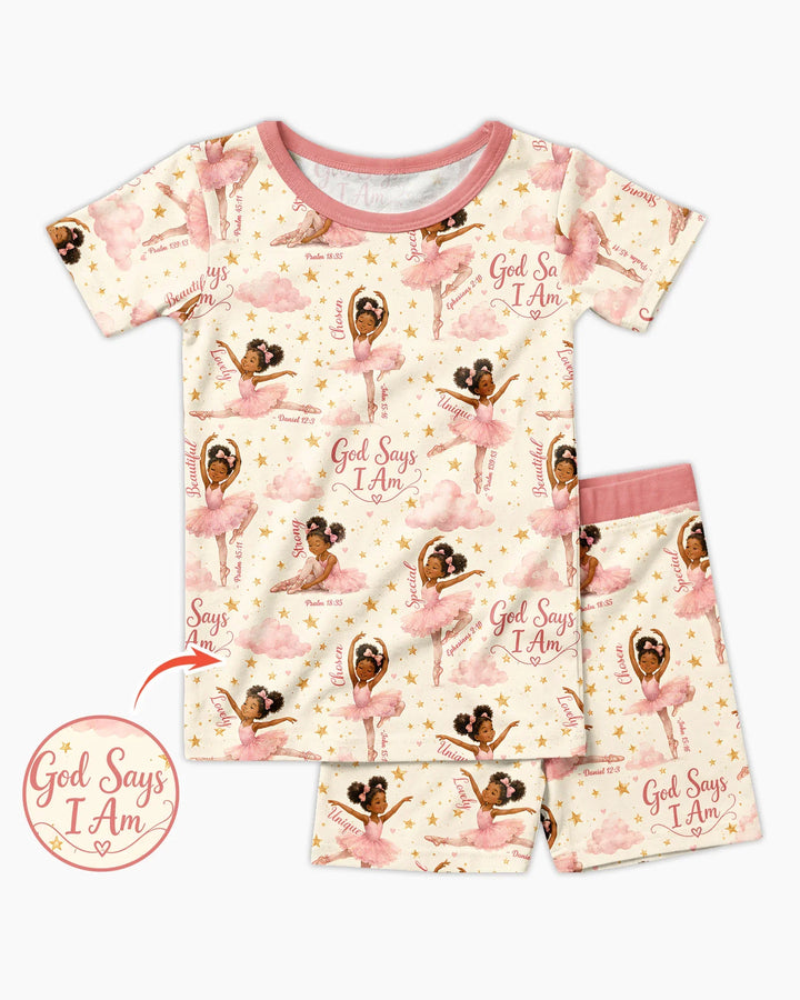 Black Girl Ballerina God Says I Am Bamboo Two Piece Short Sleeve Shorts Pajama Set
