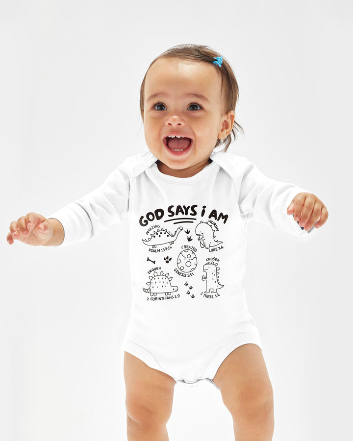 God say i am Dinosaur Bamboo Bodysuit