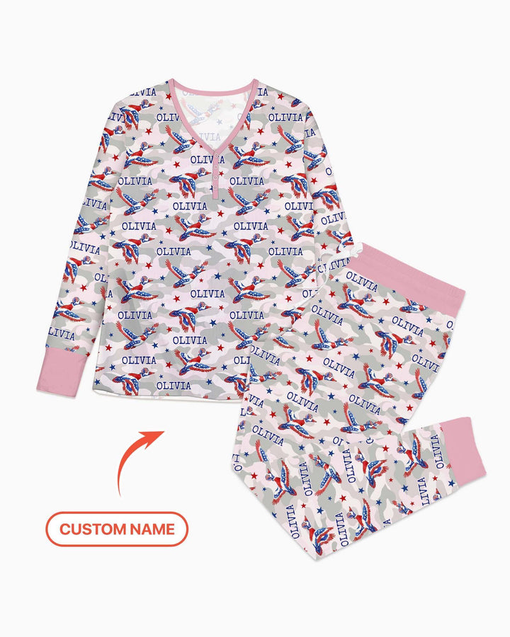 Pyjama-Set aus Bambus für Damen mit Entenmotiv und individueller Namensstickerei, passend für die ganze Familie