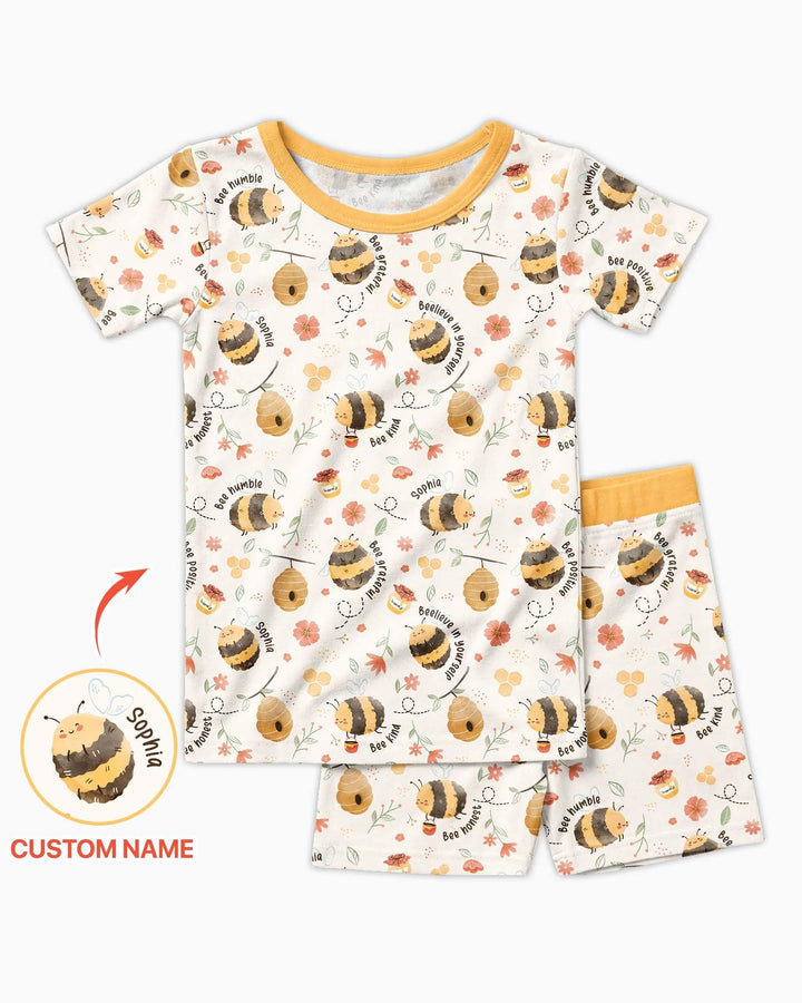 Bee Kind Custom Name Bamboo Two Piece Short Sleeve Shorts Pajama Set