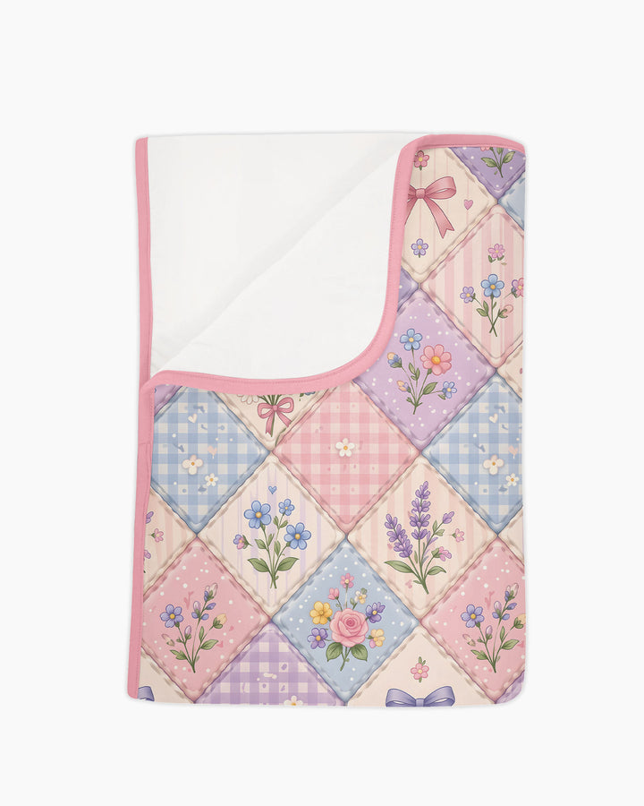 Pastel Floral Patchwork Bow Bamboo Quilt Blanket