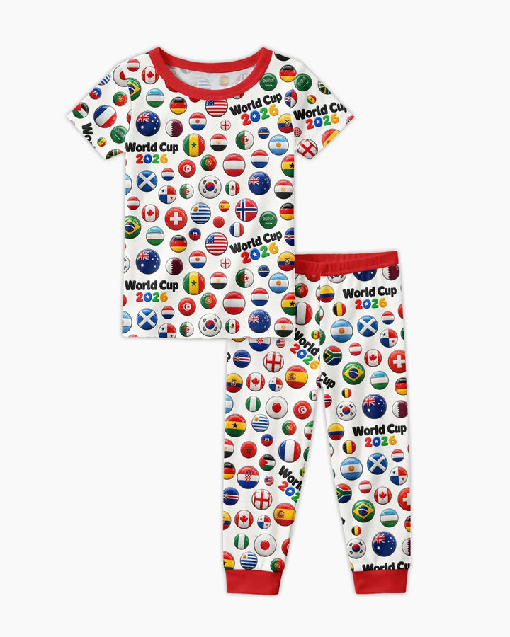 Soccer Cup All Country Balls Bamboo Two Piece Short Sleeve Pajama Set