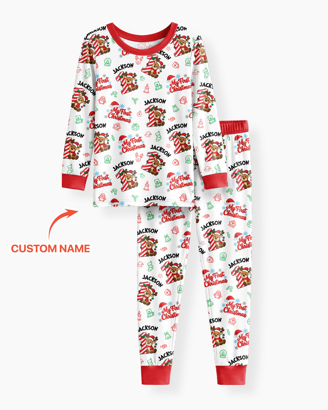 Custom Name My First Candy Cane Christmas Bamboo Two Piece Long Sleeve Pajama Set
