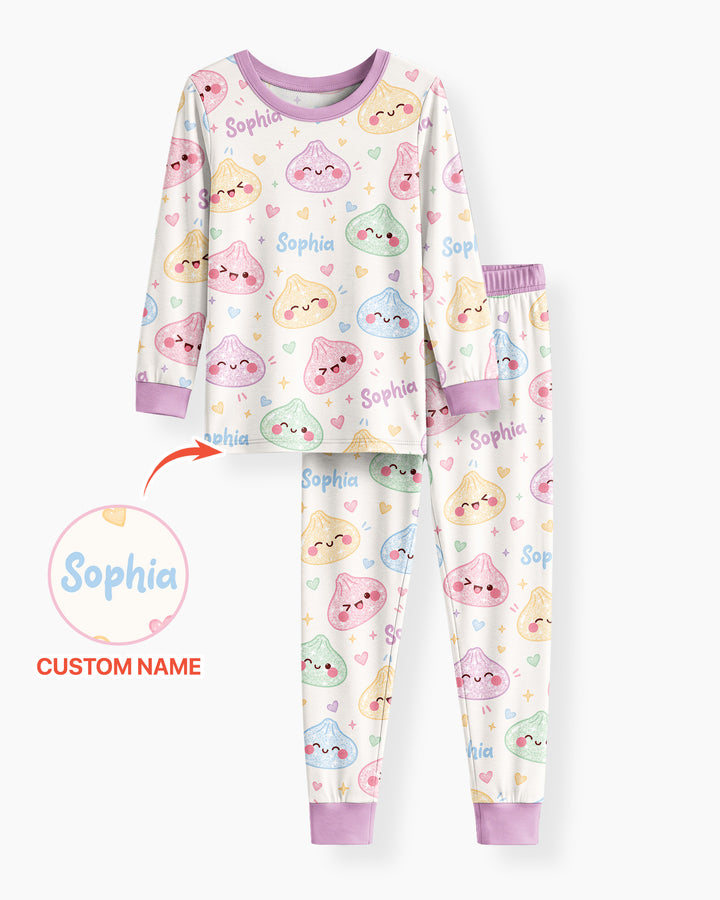 Cute Pastel Dumpling Kawaii Food Bamboo Two Piece Long Sleeve Pajama Set