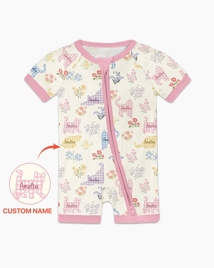 Gingham Cats Custom Name Bamboo Shorty Zippy