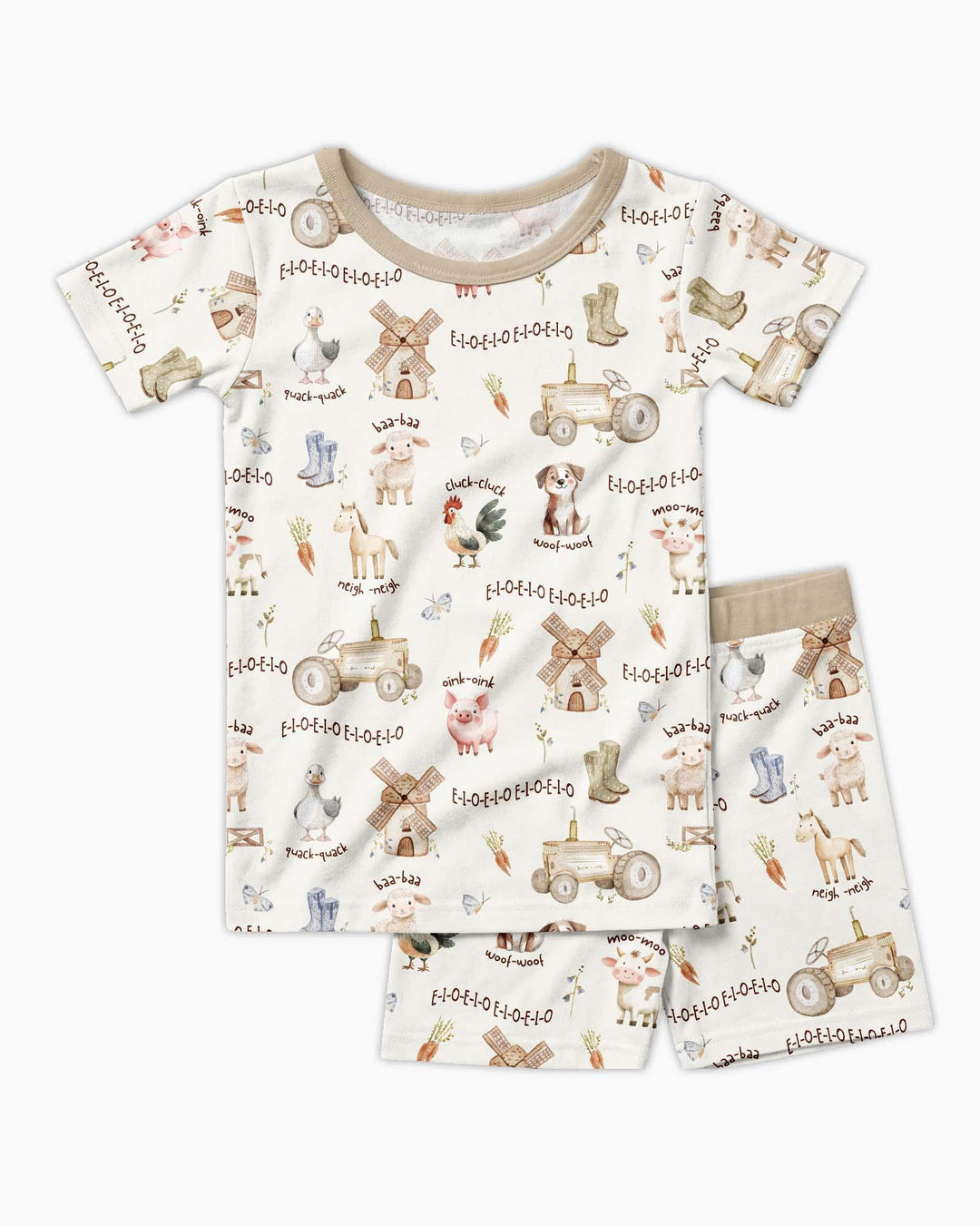 Old McDonald Farm Family Matching Bamboo Two Piece Short Sleeve Shorts Pajama Set
