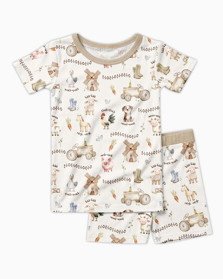Old McDonald Farm Family Matching Bamboo Two Piece Short Sleeve Shorts Pajama Set