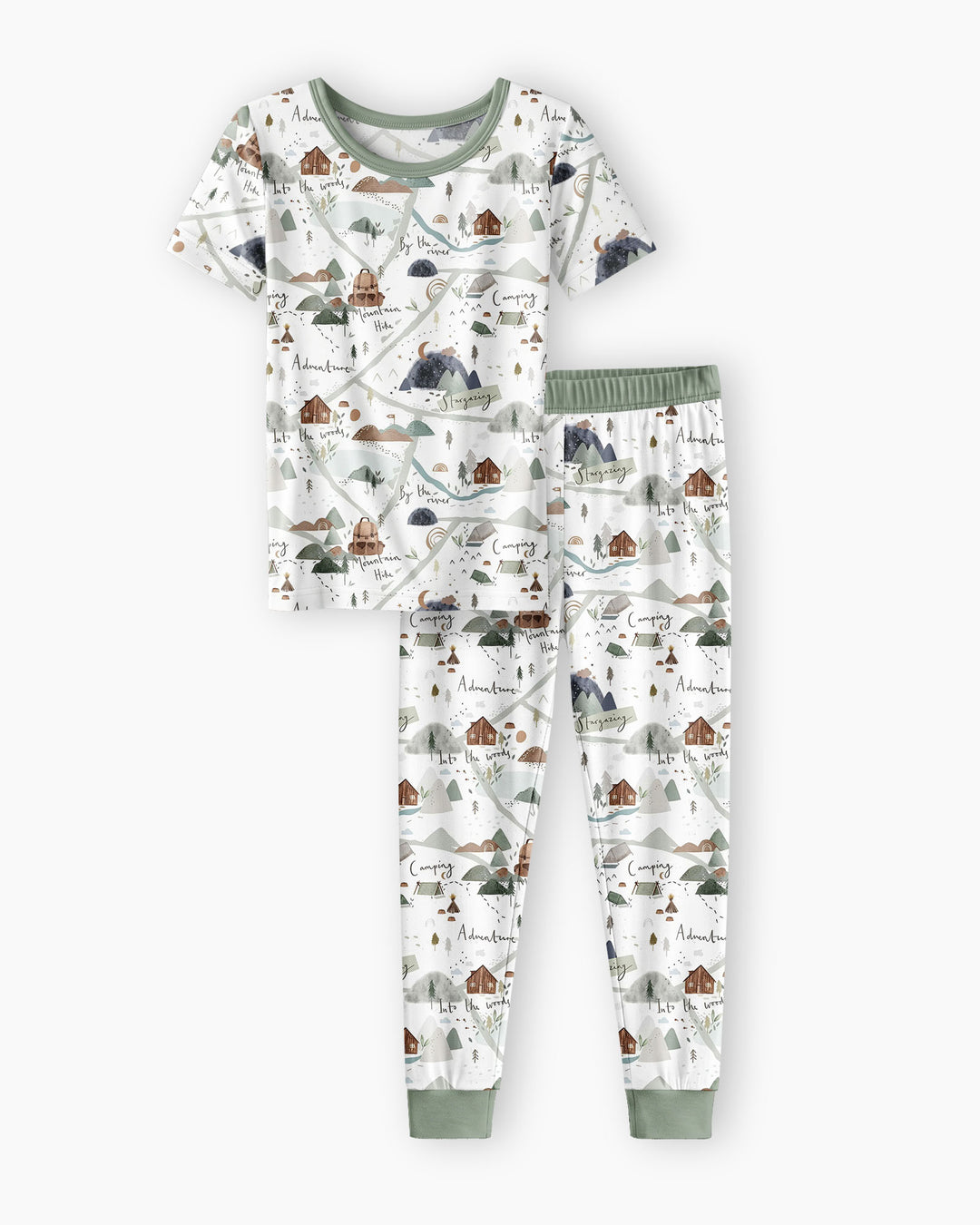 Camping Route Map Bamboo Two Piece Short Sleeve Pajama Set