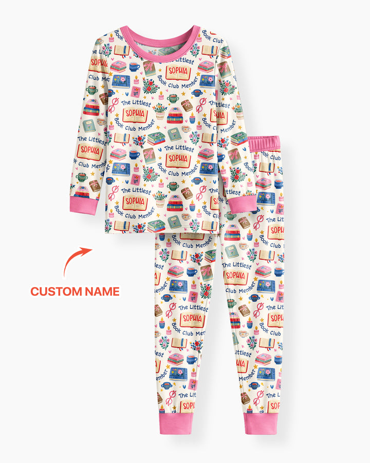 The Littlest Book Club Member Custom Name Bamboo Two Piece Long Sleeve Pajama Set