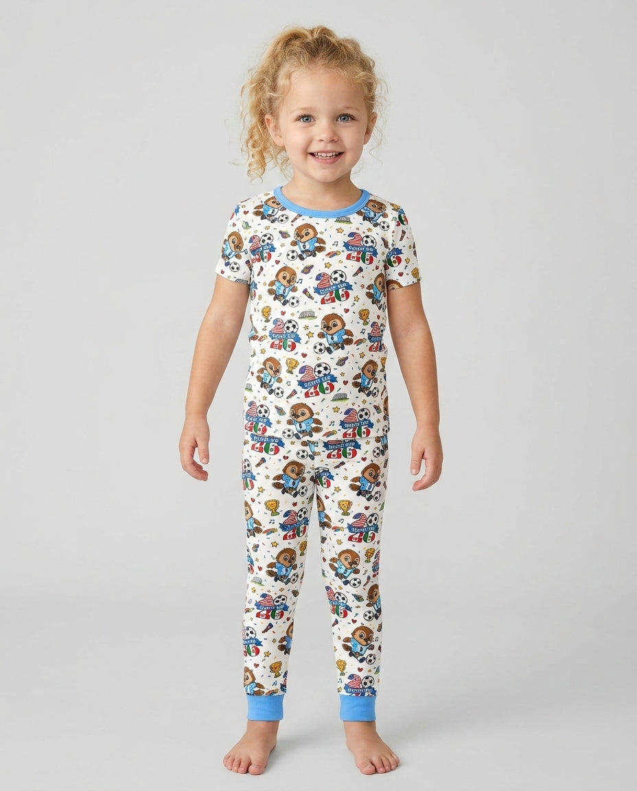 Conjunto de pijama de dos piezas de bambú de manga corta, plantilla personalizada