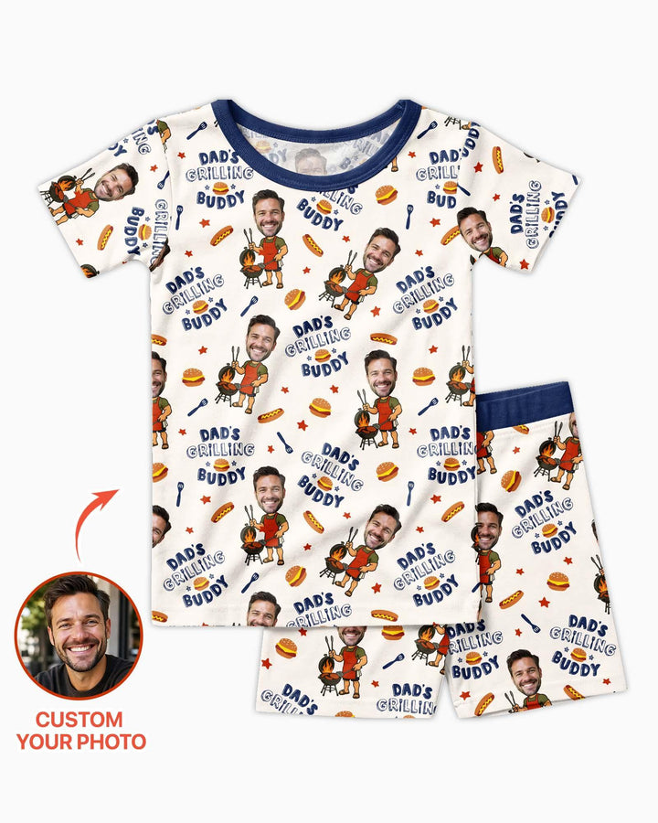 Custom Photo Dad's Grilling Buddy Family Matching Bamboo Two Piece Short Sleeve Shorts Pajama Set