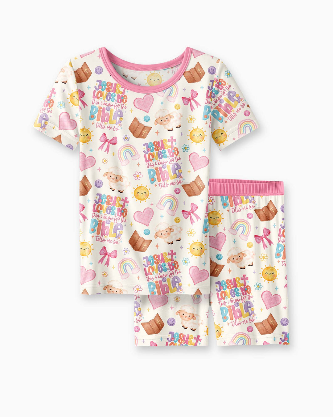Jesus Loves Me This I Know Bamboo Two Piece Short Sleeve Shorts Pajama Set