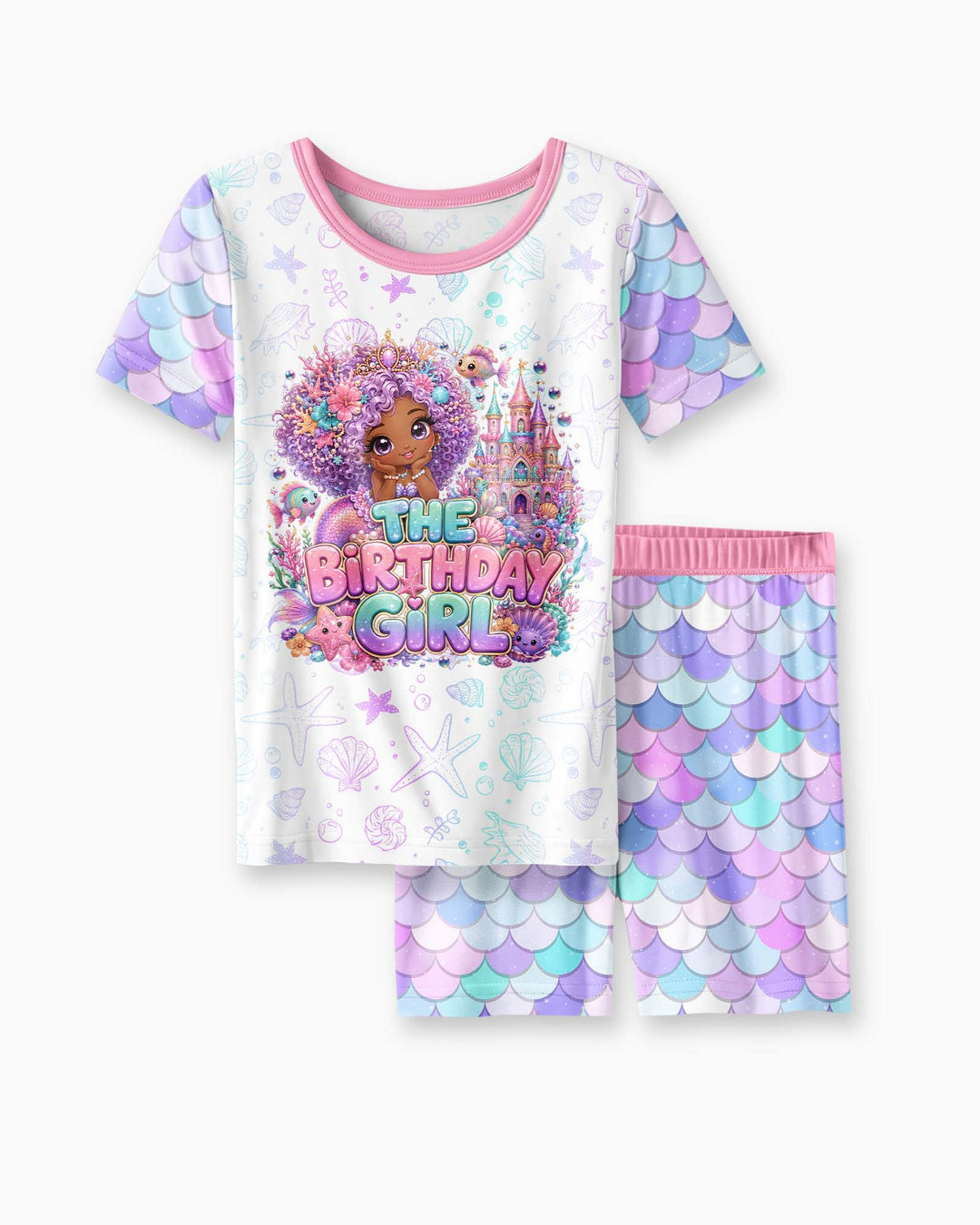 Black Mermaid The Birthday Girl Bamboo Two Piece Short Sleeve Shorts Pajama Set