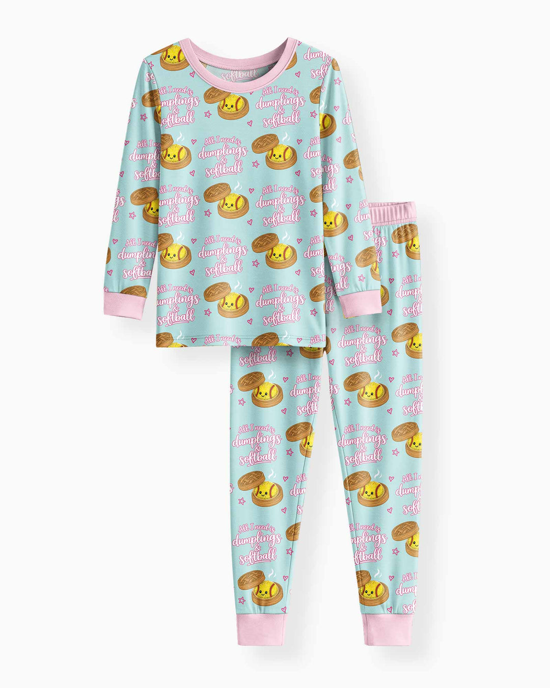 All I Need Is Dumplings & Softball Bamboo Two Piece Long Sleeve Pajama Set