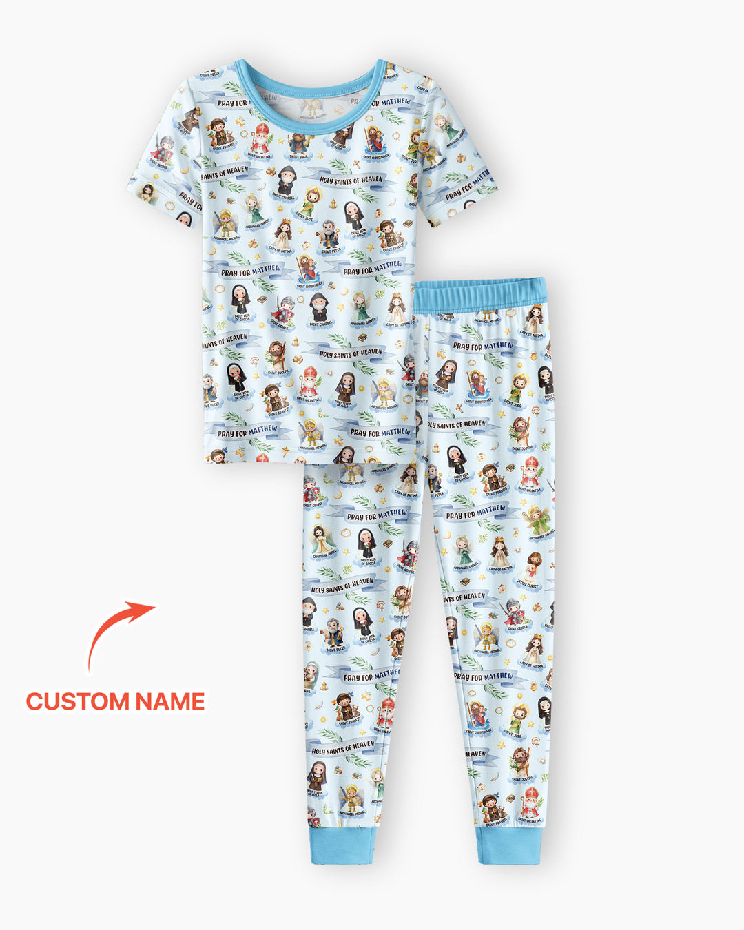 Santas del Cielo Pijama de dos piezas de bambú de manga corta con nombre personalizado