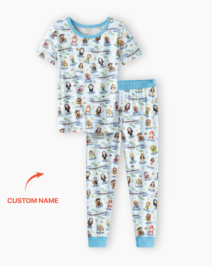 Santas del Cielo Pijama de dos piezas de bambú de manga corta con nombre personalizado