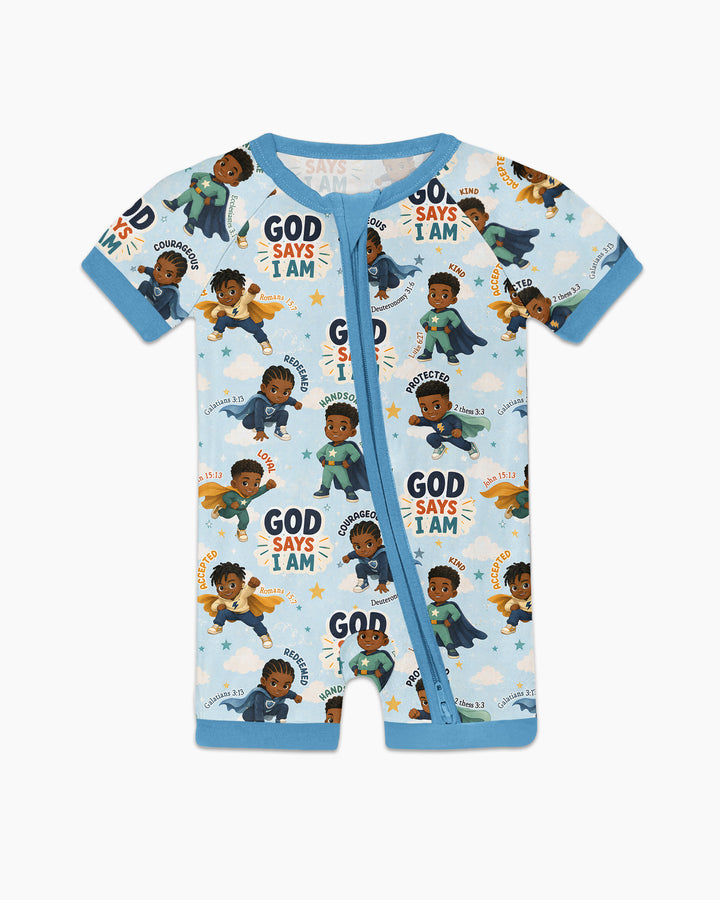 God Says I Am Black Superheroes Bamboo Shorty Zippy