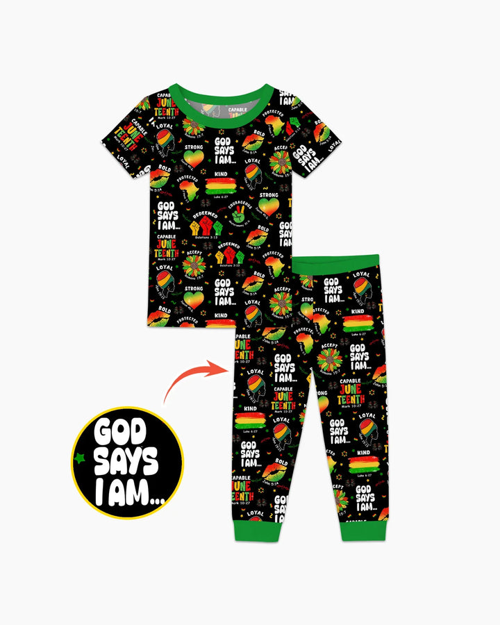 God Says I Am Juneteenth Blessings Bamboo Two Piece Short Sleeve Pajama Set