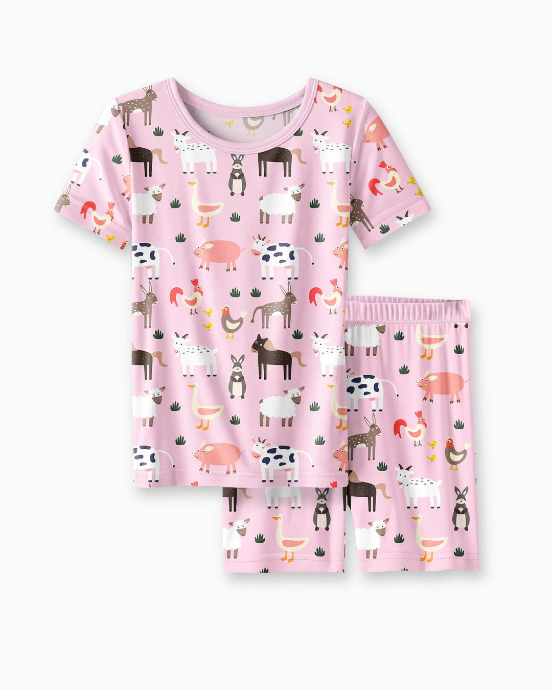 Rosa Bauernhoftiere Bambus Zweiteiliger Kurzarm Shorts Pyjama-Set