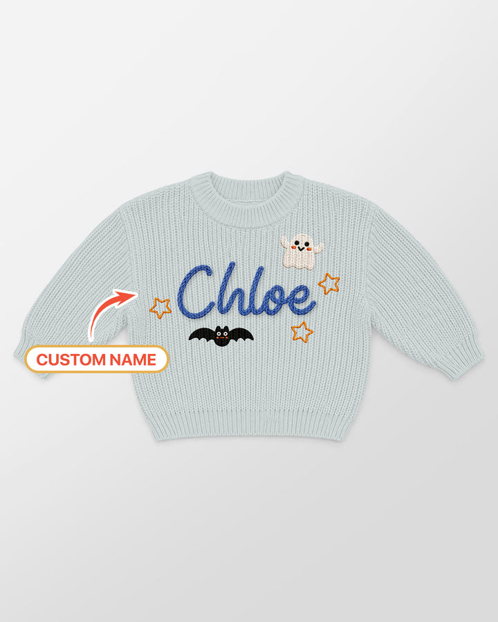 Happy Halloween Embroidered Baby Name Bamboo Knit Sweater Bubble