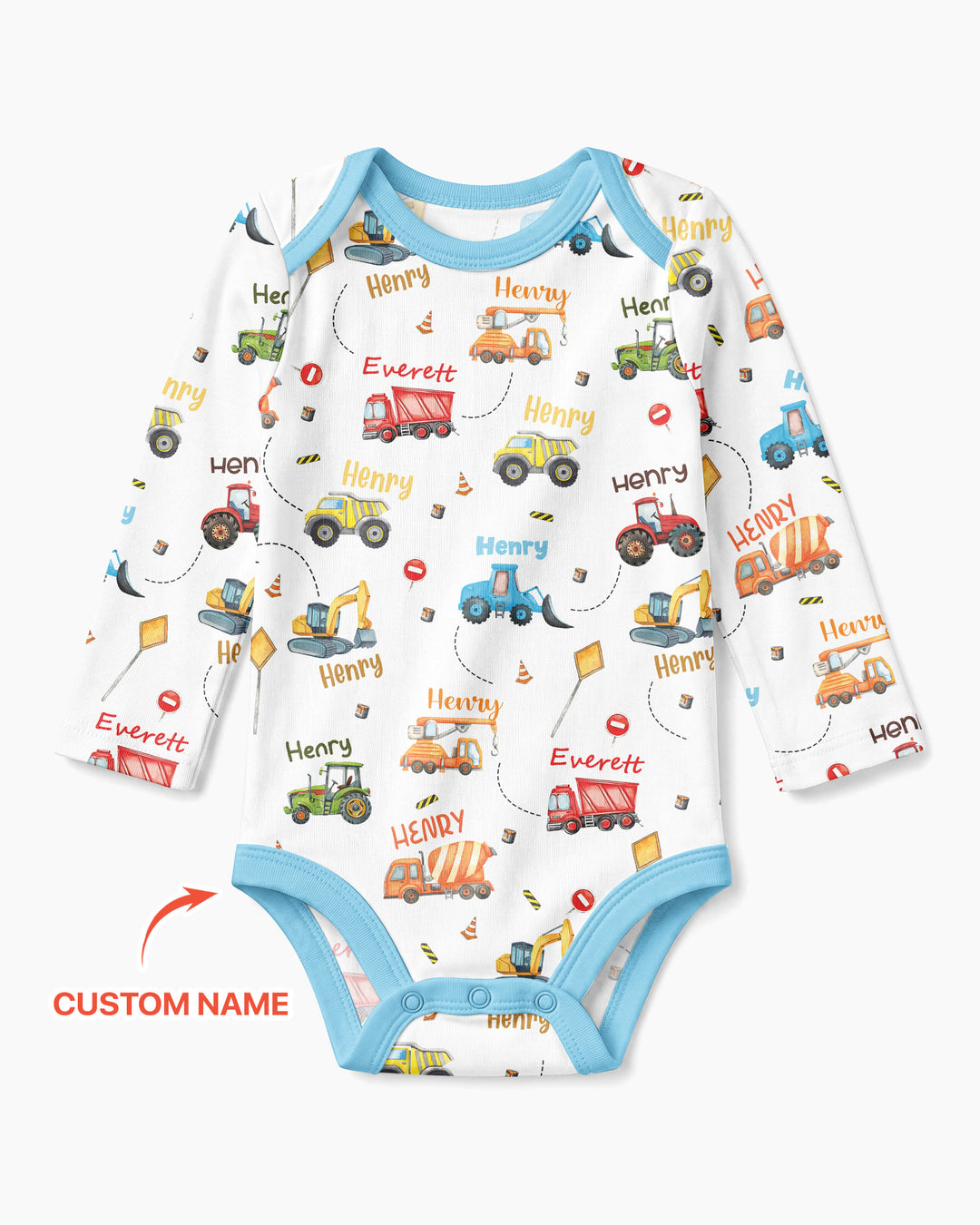 Construction Vehicles Custom Name Bamboo Bodysuit
