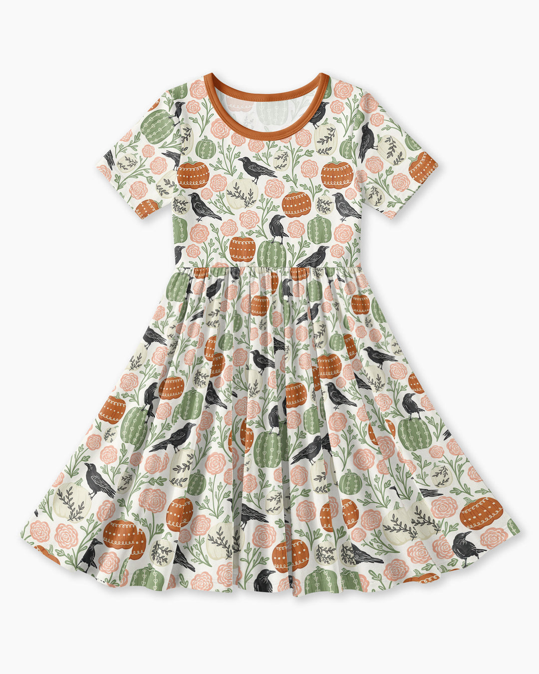 Country Crows with Mums and Pumpkins Bamboo Twirl Dress