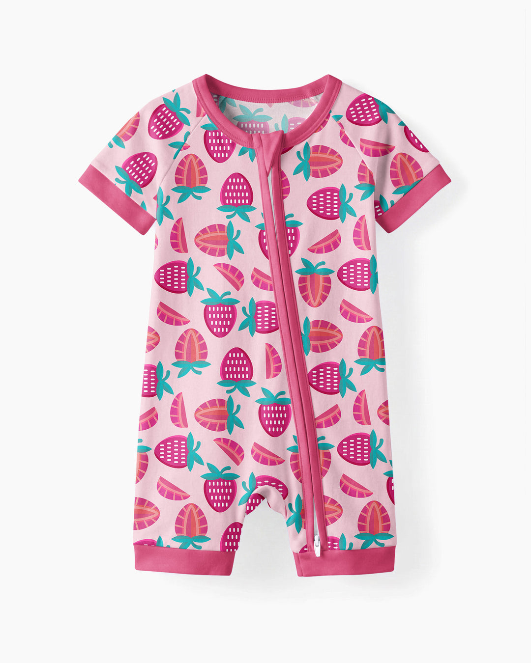 Sweet Strawberries Bamboo Shorty Zippered Romper